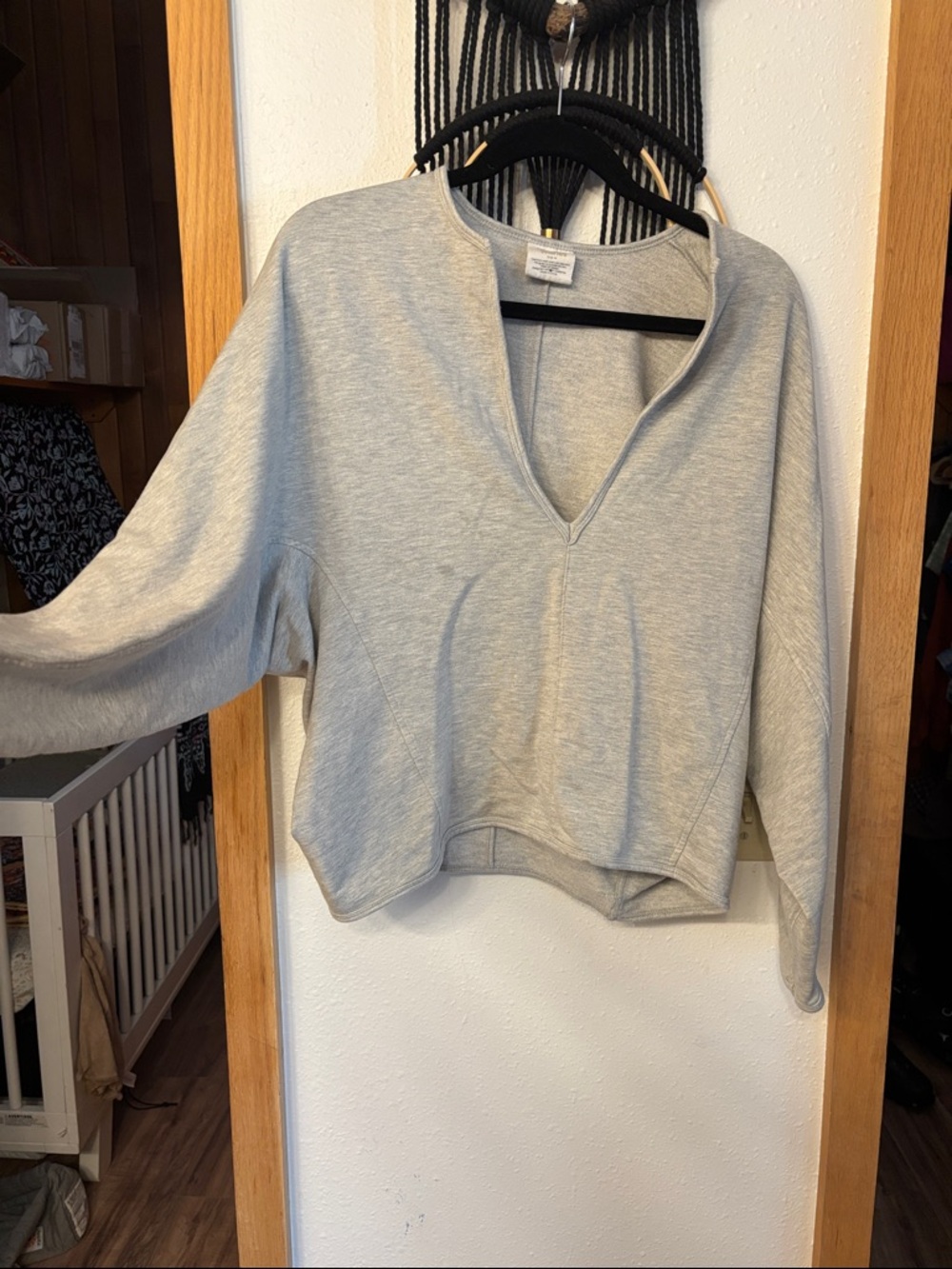 Relaxed V-Neck Light Gray Sweatshirt Hoodie - nursing top with pull down access